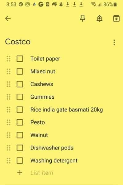 Save Time in Grocery Shopping by keeping list in Google Keep